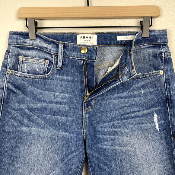 Frame Le Boy Denim Jeans Picadilly Blue Size 27 Distressed Ankle Zip Medium Wash - Picture 7 of 14